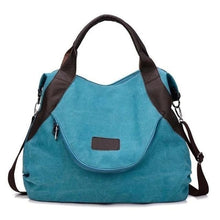 Load image into Gallery viewer, Canvas And Leather Replica Shoulder Bag For Women Lake Blue / Large