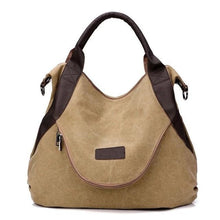 Load image into Gallery viewer, Canvas And Leather Replica Shoulder Bag For Women Khaki / Large