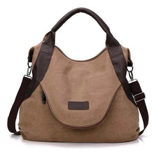 Load image into Gallery viewer, Canvas And Leather Replica Shoulder Bag For Women Coffee / Large