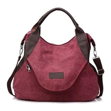 Load image into Gallery viewer, Canvas And Leather Replica Shoulder Bag For Women Wine Red / Large