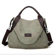 Load image into Gallery viewer, Canvas And Leather Replica Shoulder Bag For Women Army Green / Large